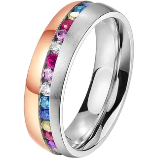 Trauring DOOSTI "Schmuck Geschenk Edelstahl Trauring Ehering Partnerring LIEBE" Gr. 62, rosa (edelstahlfarben, roségoldfarben, mehrfarbig), Fingerringe, Damen, 62,mit Zirkonia, Edelstahl, 6mm, Trauring, wahlweise mit oder ohne Zirkonia
