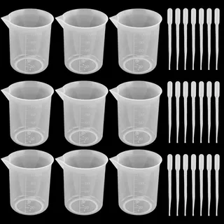 11-teiliges Silikon-Messbecher-Set, 100 ml Epoxidharz-Mischbecher, Silikonharz-Messbecher mit Graduierung für Epoxidharz-DIY-Bastelguss, mit 25 Pipetten-Tropfer