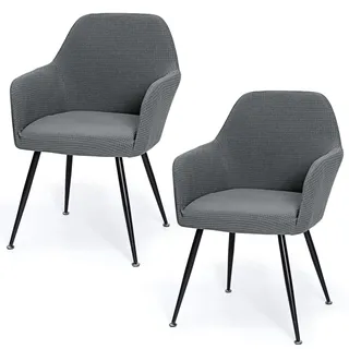 MEIVINES Stretch Stuhlhussen 2er Set Universal Sesselbezug Stuhlhussen mit Armlehne aus Jacquard Stuhlbezug Abnehmbare Waschbar Esszimmerstühle Bezug für Küche Bankett (2, Grau)
