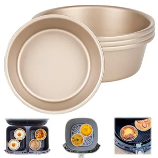 YYTECH 4 Stück Heißluftfritteusen Eierformen, 11 cm Heißluftfritteuse Auflaufförmchen, Mini Runde Backformen, Antihaftbeschichtet,Karbonstahl für Ofen und Mikrowelle, Luftfritteusen-Zubehör zum Kochen