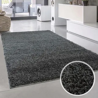 Hochflor-Teppich CARPET CITY "Shaggi uni 500" Gr. 5, grau (dunkelgrau), B:200cm H:30mm L:200cm, Kunstfaser, Teppiche, Hochflor-Teppich, Läufer, Shaggy, Uni, Langflor, weich, Wohnzimmer, Schlafzimmer, Kinder