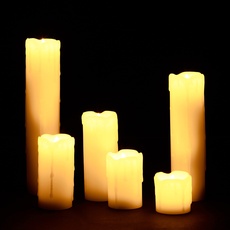 Bild LED Kerzen Set, 6 Echtwachskerzen flammenlos, elektrische Kerzen flackernd, Batterie, Durchmesser 5 cm, creme