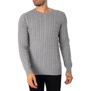 GANT Herren Cotton Cable C-neck Pullover, Grey Melange, XL EU