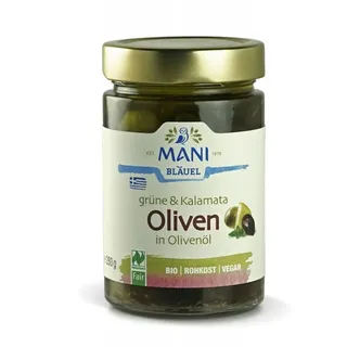 Mani - Bio Grüne & Kalamata Oliven in Olivenöl mit Zitrone 280 g