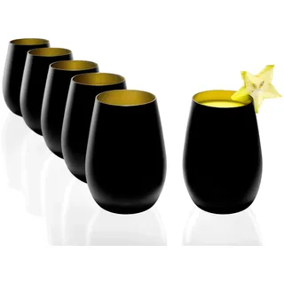 Stölzle Lausitz Wassergläser Elements metallic Schwarz/Gold 6er-Set 465 ml – Allroundgläser für Wasser, Saft & Cocktails – Hochwertige Trinkgläser aus Kristallglas – Spülmaschinengeeignet & stoßfest