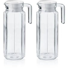 2 Glaskannen Glaskrüge Kühlschrankkannen Kühlschrankkrüge je 1 Liter aus Glas mit weißem Kunststoffdeckel