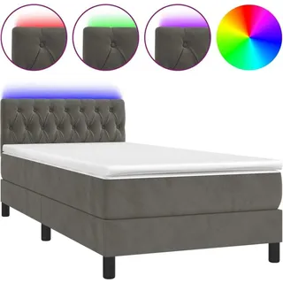 vidaXL Boxspringbett mit Matratze & LED Dunkelgrau 90x200 cm Samt - Grau
