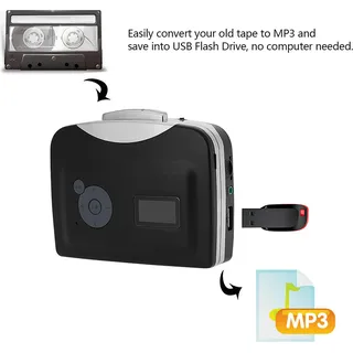 Kassetten-zu-MP3-Konverter, Speichern auf USB-Flash-Disk, automatische Partitionierung, eigenständiger Recorder mit Kopfhörer, Schwarz