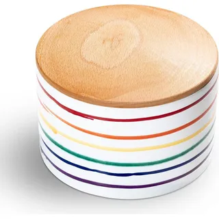 Gmundner Keramik Buntgeflammt, Vorratsdose mit Holzdeckel H. 9cm