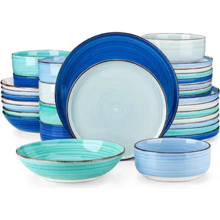 Valentis Auflaufform-Set – 16-teilig – 6 Personen – Blau – Tafelservices – Essteller – Tiefe Teller – Frühstücksteller – Servies – Küchenservies - Blau