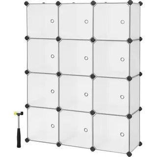 Kunststoff-Schuhrek mit 12 Fächern - Garderobenschrank - Leicht zu montieren - 93 x 31 x 123 cm - Weiß - Schwarz