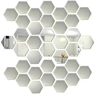 36Stück Hexagon Folie Spiegelfliesen Selbstklebend Set für Wand Dekoration,3D Silber Wandtattoo Spiegel Effekt Kleine Wandaufkleber Wandsticker Wand-Deko Wandbilder für Zuhause Wohnzimmer Schlafzimmer