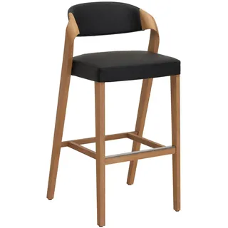 Voglauer Barhocker , Schwarz, Wildeiche , Holz, Leder , Echtleder , Rindleder , Wildeiche , massiv , konisch , 52x103x52 cm , Goldenes M, Made in Austria , Lederauswahl , Esszimmer, Stühle, Hocker