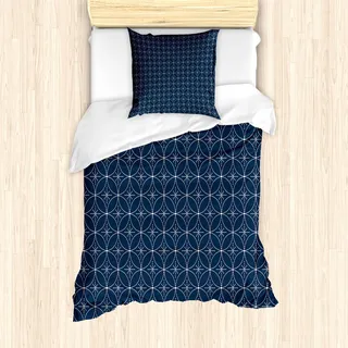 ABAKUHAUS Geometrisch Mantele, Abstrakt Dots Blumen, Milbensicher Allergiker geeignet mit Kissenbezügen, 135 cm x 200 cm - 80 x 80 cm, Dark Blue Creme