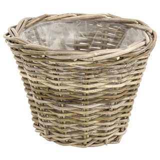 Dehner Rattan Planztopf, Ø 29 cm, Höhe 20 cm, Rattangeflecht, grau/braun