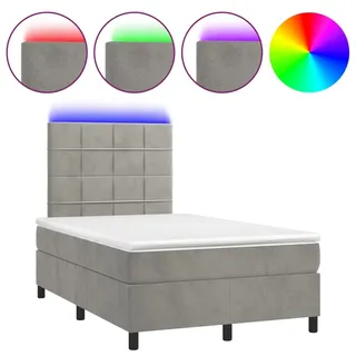 vidaXL Boxspringbett mit Matratze & LED Hellgrau 120x200 cm Samt - Grau
