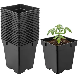 Garronda Pflanztopf Kunststoff 11 x 11 x 12 cm (1L) 20er Set eckig mit Drainagelöchern Blumentopf robust Pflanzentopf für Garten Gewächshaus Balkon Anzucht Innen Außenbereich Schwarz GD-0199