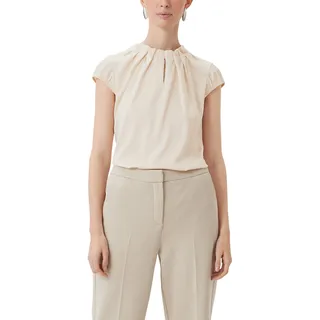 Satinbluse COMMA, Damen, Gr. 40, beige, Satin, Obermaterial: 95% Polyester, 5% Elasthan, unifarben, regular fit normal, Rundhals, elastischer Bund, Blusen Satinbluse, mit Raffung am Hals