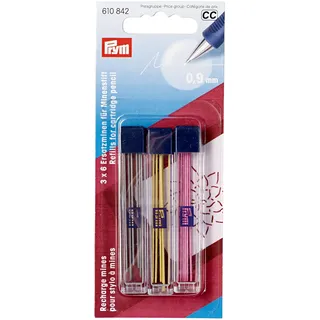 Prym Ersatzminen für Minenstift Ø 0,9 mm farbig Sortiert, gelb, schwarz, pink, 3 x 6 Stück