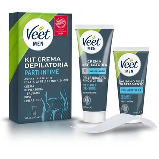 Veet Men Set zur Haarentfernung für empfindliche Haut, Enthaarungscreme für Herren, Intimteile, dermatologisch getestet, wirksam nach 5 Minuten, Enthaarungscreme 100 ml und Balsam nach der