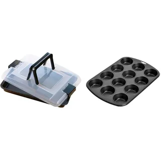 ORIGINAL KAISER Inspiration Kuchenblech mit Deckel 42 x 29 x 4 cm & Inspiration Muffinform Blech für 12 Muffins, Muffin Backblech 38 x 27 cm, beschichtet, Standardgröße, Cupcake Formen, Muffinblech