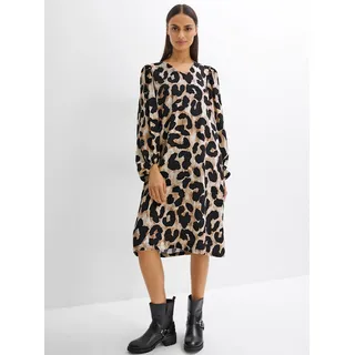 Druckkleid INSPIRATIONEN "Viskose-Kleid", Damen, Gr. 38, Normalgrößen, schwarz (champagner, schwarz, bedruckt), 100% Viskose, gemustert, knielang, V-Ausschnitt, Kleider Druckkleid
