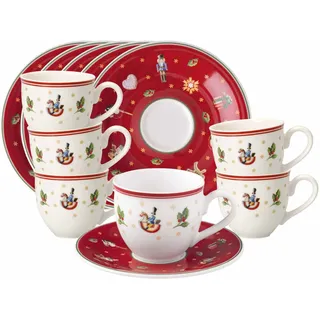 Tasse VILLEROY & BOCH "Espressotassen mit Untertassen Toy's Delight 70 ml 12er Set rot", rot, B:12,2cm H:7,5cm Ø:12,2cm, Porzellan, Trinkgefäße, Tasse, Mikrowellengeeignet