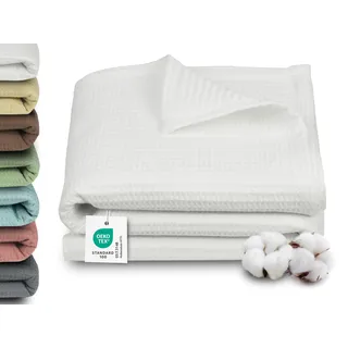 ZOLLNER Kuscheldecke in 150x200 cm - 100% Baumwolle - Zeitloses Waffelmuster - knitterarme und atmungsaktive Couchdecke in weiß - waschbar bis 60°C – Hotelwäschequalität - Oeko Tex® Zertifiziert