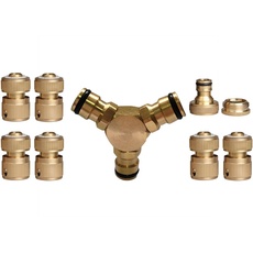 Nuzamas 3-Wege-Verbindungsstück, Messing, für Wasserschläuche, Schnellverbinder, 1/2-Zoll-, 3/4-Zoll-Stecker, Wasserhahn-Anschluss-Set zu 6 Stück