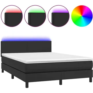 vidaXL Boxspringbett mit Matratze & LED Schwarz 140x200 cm Kunstleder - Schwarz