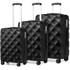 British Traveller Gepäck-Sets, strapazierfähiges ABS + Polycarbonat, Hartschalengepäck, leicht, Reisegepäck mit 4 Spinnrollen, Schwarz, Luggage 3 PCS SET, Mode, Reisen