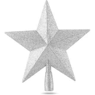 Stern Silber Christbaumspitze Baumspitze Spitze Aufstecker für Tannenbaum Tannenbaumspitze Weihnachtsbaum Weihnachten (Stern-Voll-Silber)
