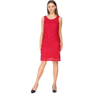 Bellivalini Damen Kleid Knielang Spitzenkleid festlich Sommerkleid ohne Ärmel Blumen Muster Rundhals BLV50-261 (Himbeere, XXL)