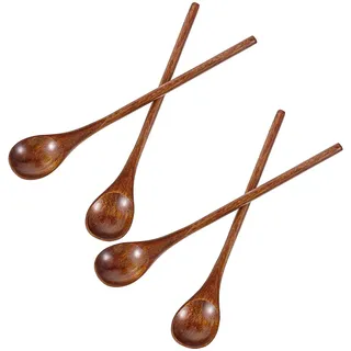 Yuanchu Honiglöffel Holz 4 Stück,20cm Lange Löffel Holzlöffel Klein mit umwickeltem Griff, Mini Kaffee Rühren Suppenlöffel Teelöffel Dessert Mischen Honig Marmelade japanischen Stil Küchengerät