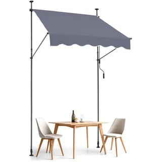 VEVOR Klemmmarkise 150 x 120 cm, Balkonmarkise mit Handkurbel, Sonnenmarkise, Terrassenüberdachung Sunsetter Deck, Höhenverstellbar von 218 bis 309 cm, Markise für Terrasse/Balkon/Garten, Grau