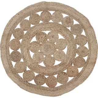 WELL HOME MOBILIARIO & DECORACIÓN Runder Jute-Teppich, geflochten, Design mit Durchbrochenen Linien zum Dekorieren mit Stil und Wärme, 90 cm