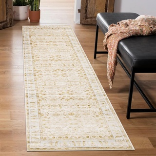 Carvapet Läufer Teppich 60x210cm rutschfest Lang Küchenteppich Weiche Mikrofaser Waschbar Teppichläufer Blumendruck Flächenteppich Laufteppich(Gelbe)