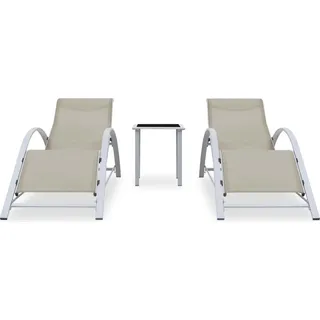 vidaXL Sonnenliegen 2 Stk. mit Tisch Aluminium Cremeweiß - Creme
