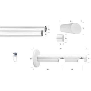 GARESA Gardinenstange »WHITE«, 2 läufig-läufig, Wunschmaßlänge, Vorhanggarnitur, Innenlauf, verlängerbar, Endknopf abgeschrägt GARESA weiß L: 300 cm   Ø 20 mm