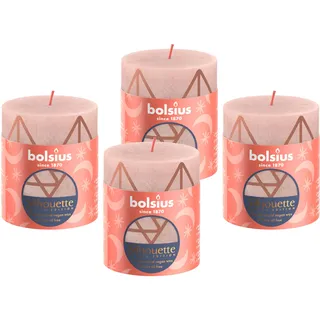Bolsius - Rustikales Licht - Misty Pink & Print - 8cm - 4 Stück