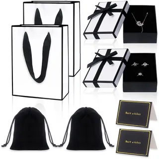 Nideen 2er Set Schmuck Geschenkkästchen 9×7×3 cm, Kleine Schmuckbox mit Samtbeutel & Karte, Perfekt für Armbänder, Halsketten & Ohrringe