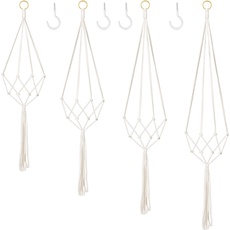 Augshy 4er Set Makramee Blumenampel,Boho Deko Baumwollseil Hängeampel Blumentopf Pflanzen Halter Aufhänger für Innen Außen Decken Balkone Wanddekoration (Beige)