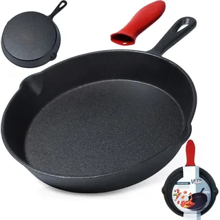 Vilde Gusseisenpfanne Eisenpfanne Grillpfanne aus Gusseisen mit Silikon-Griffschutz CAST LINE 25 cm - Schwarz