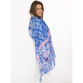 Schal ZWILLINGSHERZ "Happiness is all we need", Damen, royalblau, Web, Obermaterial: 100% Polyester, Modetücher Schal, Florales Mustermix, transparent