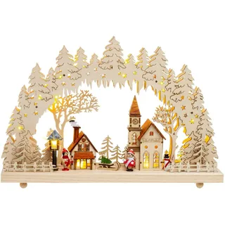 SIKORA LB52 beleuchteter LED Holz Schwibbogen WINTERDORF inklusive Trafo