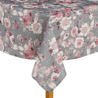 ESSEX - Tischdecke Patels, 145 x 220 cm, Tischtuch, 100% Polyester, Abwaschbar, Blumen - Grau