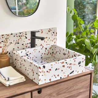 Made - Quadratisches Waschbecken aus Premium-Terrazzo Brown b. 40 cm