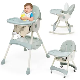 Hochstuhl baby 5-in-1 Kinderhochstuhl mit Tisch und Rollen Hochstuhl Verstellbar Klappbar Babystuhl Kombihochstuhl mitwachsend Esszimmerstuhl ab 6 Monate Kinder kleinkinder