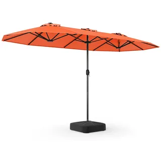 COSTWAY Doppelsonnenschirm 400x200cm mit Ständer & Kurbel, Sonnenschirm Groß XXL, UPF 50+, Gartenschirm, Terrassenschirm, Marktschirm Orange - Orange