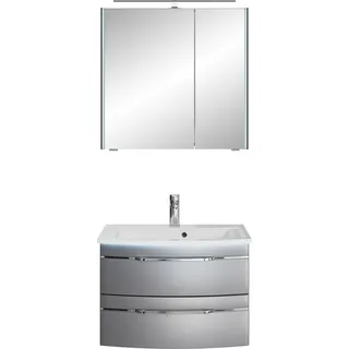 Saphir Badmöbel-Set "Serie 7045 2-teilig Mineralmarmor-Waschtisch mit LED-Spiegelschrank" Set, 2 Stk. tlg., stahlgrau metallic